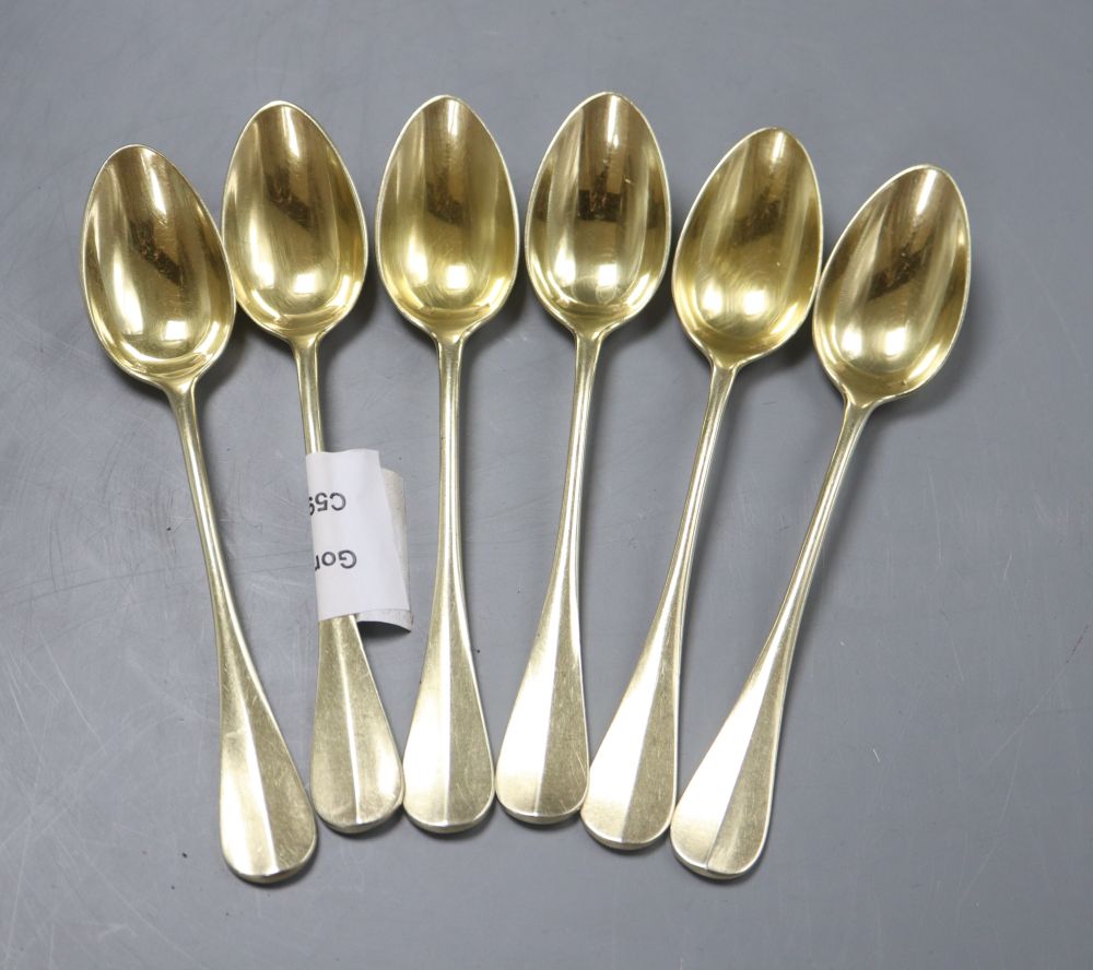 A set of six 19th century Swiss silver gilt teaspoons, by Cailan of Bayard